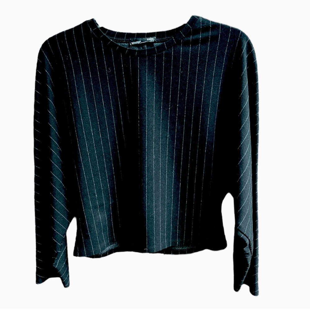 Zara Pin Striped Dolman Sleeve Top Black Size Small